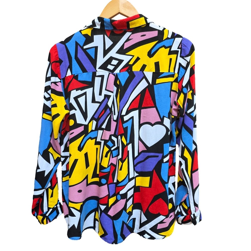 Big Dart Abstract Pop Art Shirt Womens EU40 Geometric Hearts Viscose Mod - Picture 3 of 6